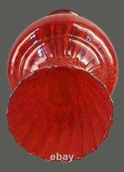 Vintage Mid-Century Modern Italian Red Opaline Ruffled Top Art Glass Vase 16'