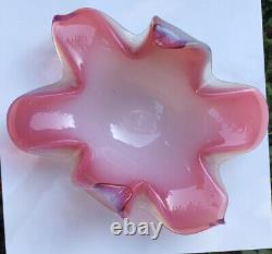 Vintage Murano Art Glass Bowl Fratelli Toso Opalescent Pink Sfumato Mid Century