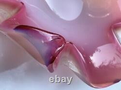 Vintage Murano Art Glass Bowl Fratelli Toso Opalescent Pink Sfumato Mid Century