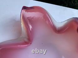 Vintage Murano Art Glass Bowl Fratelli Toso Opalescent Pink Sfumato Mid Century