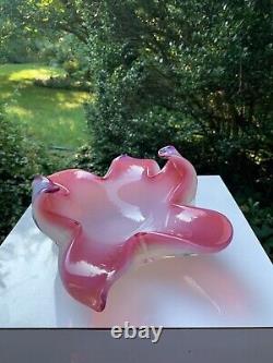 Vintage Murano Art Glass Bowl Fratelli Toso Opalescent Pink Sfumato Mid Century