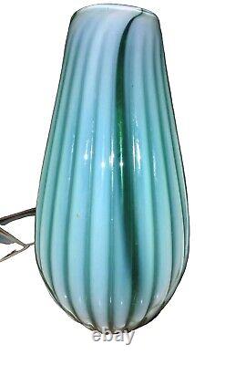 Vintage Murano Ferro Italarts Opalescent Turquoise Green Art Glass Ribbed Vase