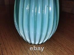 Vintage Murano Ferro Italarts Opalescent Turquoise Green Art Glass Ribbed Vase