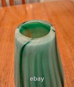 Vintage Murano Ferro Italarts Opalescent Turquoise Green Art Glass Ribbed Vase