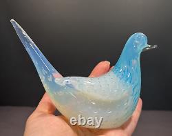 Vintage Murano Fratelli Toso Opalescent White Blue Bubbles Dove Bird Art Glass