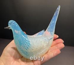 Vintage Murano Fratelli Toso Opalescent White Blue Bubbles Dove Bird Art Glass