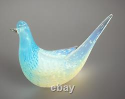 Vintage Murano Fratelli Toso Opalescent White Blue Bubbles Dove Bird Art Glass