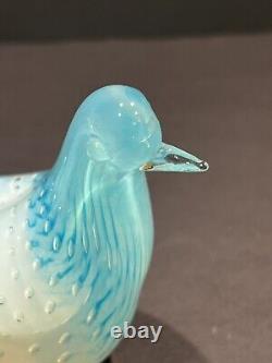 Vintage Murano Fratelli Toso Opalescent White Blue Bubbles Dove Bird Art Glass