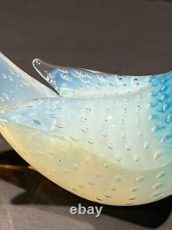 Vintage Murano Fratelli Toso Opalescent White Blue Bubbles Dove Bird Art Glass
