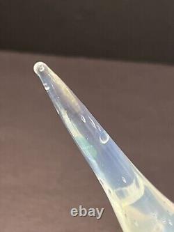 Vintage Murano Fratelli Toso Opalescent White Blue Bubbles Dove Bird Art Glass