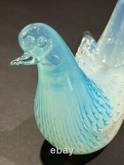 Vintage Murano Fratelli Toso Opalescent White Blue Bubbles Dove Bird Art Glass