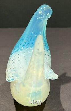 Vintage Murano Fratelli Toso Opalescent White Blue Bubbles Dove Bird Art Glass