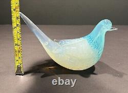 Vintage Murano Fratelli Toso Opalescent White Blue Bubbles Dove Bird Art Glass