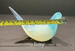 Vintage Murano Fratelli Toso Opalescent White Blue Bubbles Dove Bird Art Glass