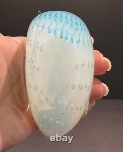 Vintage Murano Fratelli Toso Opalescent White Blue Bubbles Dove Bird Art Glass