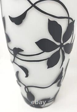 Vintage Murano Glass Relief Black Opaline Design Vase