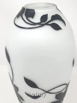 Vintage Murano Glass Relief Black Opaline Design Vase