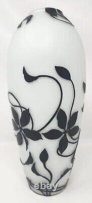 Vintage Murano Glass Relief Black Opaline Design Vase