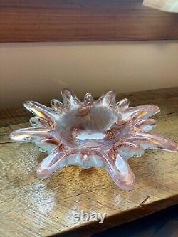 Vintage Murano Starry Night Art Glass Bowl Fratelli Toso Opalescent With Label