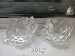 Vintage Opalescent Art Glass Oyster Dishes x 7, iridescent colours. Art Deco