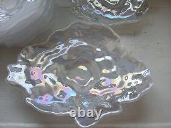 Vintage Opalescent Art Glass Oyster Dishes x 7, iridescent colours. Art Deco
