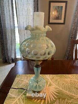 Vintage Opalescent Blue Fenton Glass Lamp Tested Working
