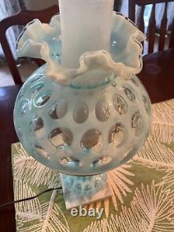 Vintage Opalescent Blue Fenton Glass Lamp Tested Working