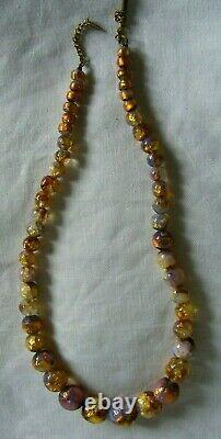 Vintage Opalescent Fire Foil Glass Bead Art Deco Bohemian Czech Necklace