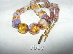 Vintage Opalescent Fire Foil Glass Bead Art Deco Bohemian Czech Necklace