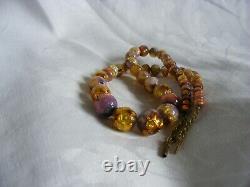 Vintage Opalescent Fire Foil Glass Bead Art Deco Bohemian Czech Necklace