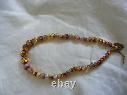 Vintage Opalescent Fire Foil Glass Bead Art Deco Bohemian Czech Necklace