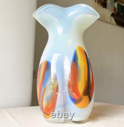 Vintage Opaline Glass Flower Vase Art Glass Vintage Large