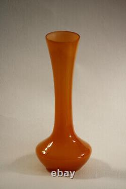 Vintage Orange Opaline Stem Vase Italy 20cm 7.8in 021