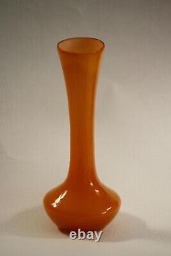 Vintage Orange Opaline Stem Vase Italy 20cm 7.8in 021