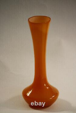 Vintage Orange Opaline Stem Vase Italy 20cm 7.8in 021