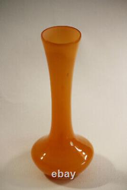 Vintage Orange Opaline Stem Vase Italy 20cm 7.8in 021