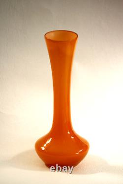 Vintage Orange Opaline Stem Vase Italy 20cm 7.8in MCM Space Age