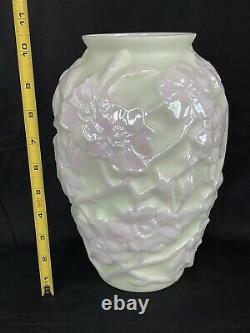 Vintage Phoenix / Consolidated Art Glass Opalescent White Dogwood Vase 10 1/2