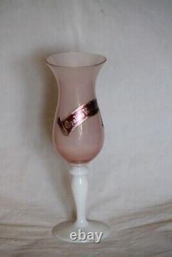 Vintage Pierre Schneider Pink Opaline Vase White Pedestal French 21cm 8.3in