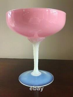 Vintage Pink Opaline Opalescent Art Glass Compote Vase Bowl 9