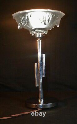 Vintage RARE 1930s L/E Art deco chrome lamp French opalescent icicles Ezon shade