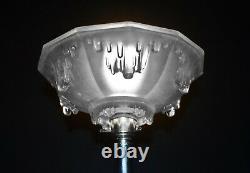 Vintage RARE 1930s L/E Art deco chrome lamp French opalescent icicles Ezon shade