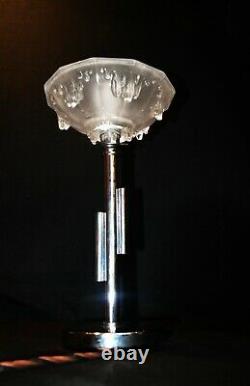 Vintage RARE 1930s L/E Art deco chrome lamp French opalescent icicles Ezon shade