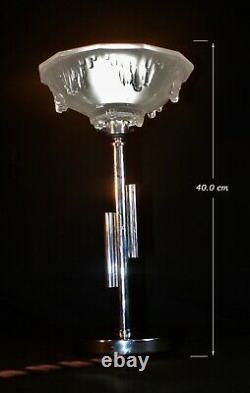 Vintage RARE 1930s L/E Art deco chrome lamp French opalescent icicles Ezon shade