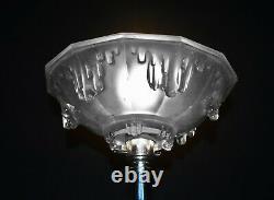 Vintage RARE 1930s L/E Art deco chrome lamp French opalescent icicles Ezon shade