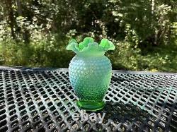 Vintage Rare Fenton 6 Lime Green Opalescent Hobnail Vase Great Condition