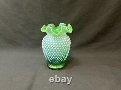 Vintage Rare Fenton 6 Lime Green Opalescent Hobnail Vase Great Condition