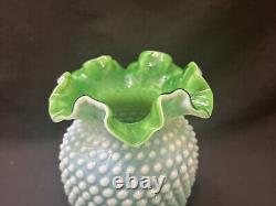 Vintage Rare Fenton 6 Lime Green Opalescent Hobnail Vase Great Condition