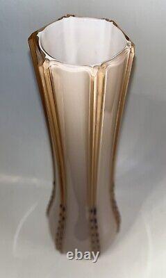 Vintage Rose Pink Peach White Cased Glass Opaline Mid Century Vase Murano Italy