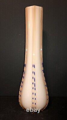 Vintage Rose Pink Peach White Cased Glass Opaline Mid Century Vase Murano Italy